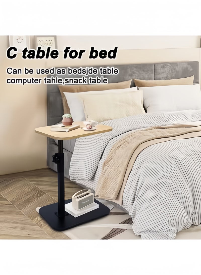 GGEROU C Shaped End Tables Adjustable Height 360° Swivel Tabletop That Slide Under Bedside Nursing(Black-Light Wood) - Image 3
