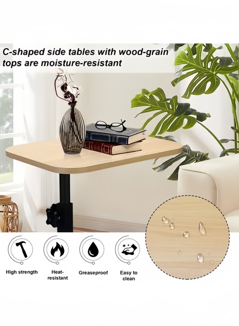 GGEROU C Shaped End Tables Adjustable Height 360° Swivel Tabletop That Slide Under Bedside Nursing(Black-Light Wood) - Image 4