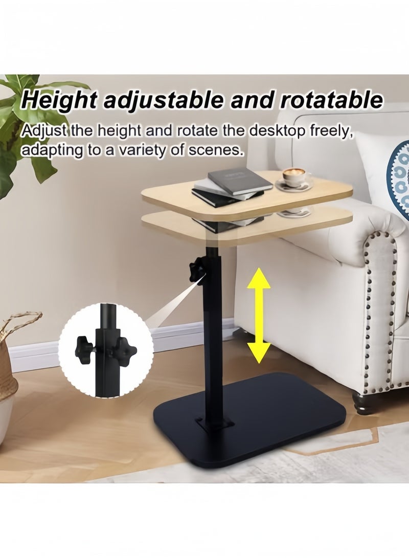 GGEROU C Shaped End Tables Adjustable Height 360° Swivel Tabletop That Slide Under Bedside Nursing(Black-Light Wood) - Image 5