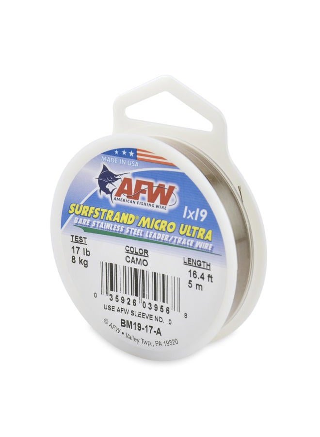 American Fishing Wire Surfstrand Micro Ultra, Bare 1x19 Stainless Steel Leader Wire, 17 lb Test, 0.010" Diameter, Camo, 5 m - Image 1