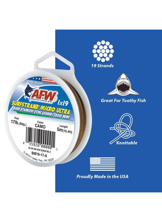 American Fishing Wire Surfstrand Micro Ultra, Bare 1x19 Stainless Steel Leader Wire, 17 lb Test, 0.010" Diameter, Camo, 5 m - Image 5