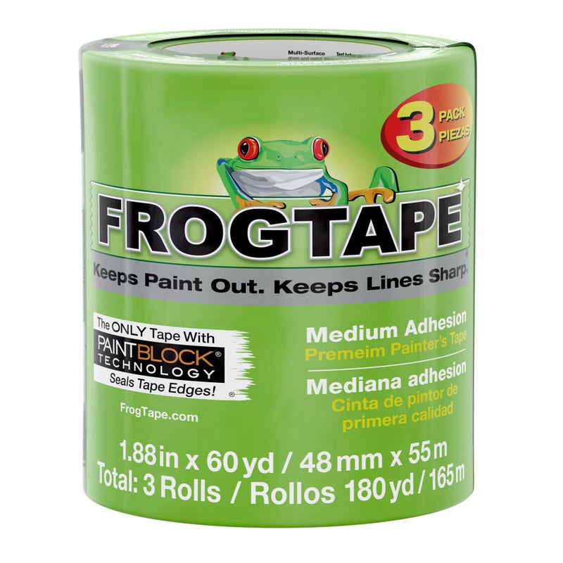 FrogTape Multi-Surface Painters Tape with PAINTBLOCK, 2 Inch Wide (1.88 In. x 60 Yds), Medium Adhesion, Green, 3 Rolls (240661) - Image 1