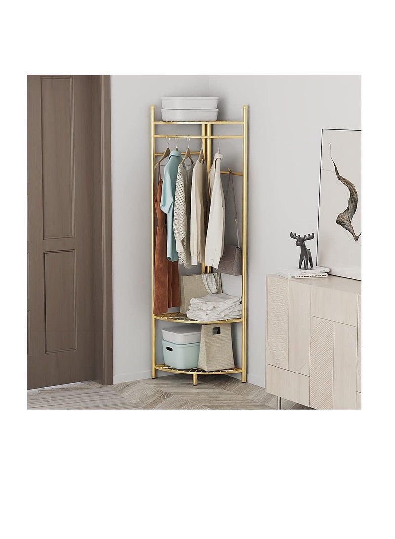 Freestanding Coat Rack Metal Tree Stand Rack Hanger for Home Entryway Living room and Bedroom Corner Hanging Clothes Scarves Backpacks Umbrellas Bags Hats (Golden)  - Image 3
