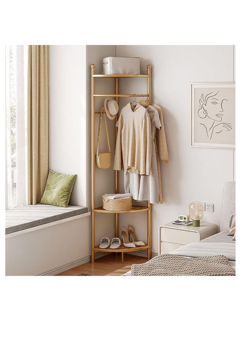 Freestanding Coat Rack Metal Tree Stand Rack Hanger for Home Entryway Living room and Bedroom Corner Hanging Clothes Scarves Backpacks Umbrellas Bags Hats (Golden)  - Image 1