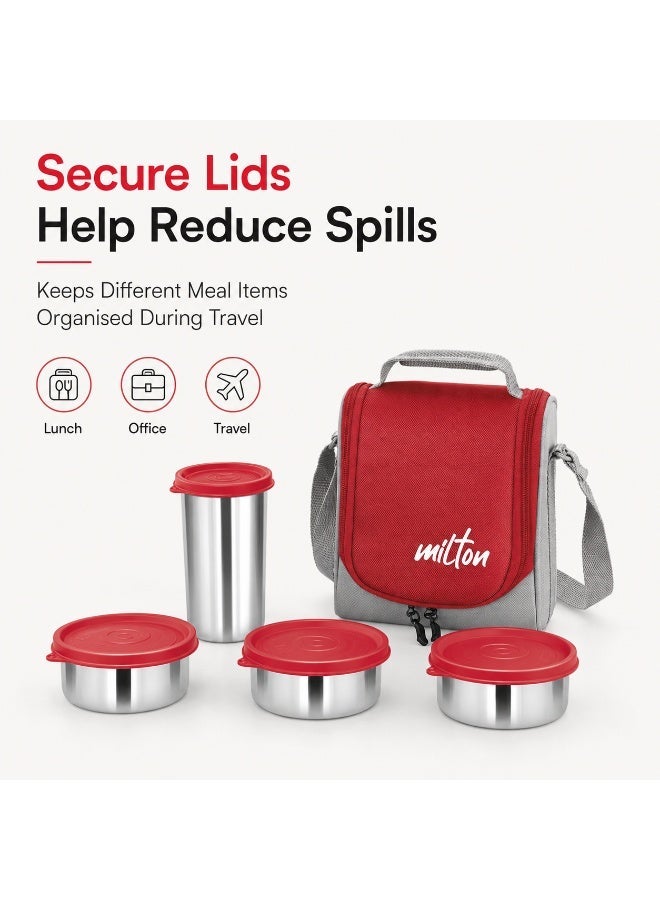 Milton Lunch Box with Bag Combo Stainless Steel Tiffin Set for School, Office and Travel with 3 Leak-Proof Food Containers and 400ml Tumbler, 4-Piece Set, Assorted Red, Black or Blue - Image 3