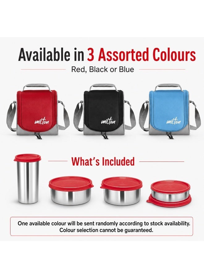 Milton Lunch Box with Bag Combo Stainless Steel Tiffin Set for School, Office and Travel with 3 Leak-Proof Food Containers and 400ml Tumbler, 4-Piece Set, Assorted Red, Black or Blue - Image 2
