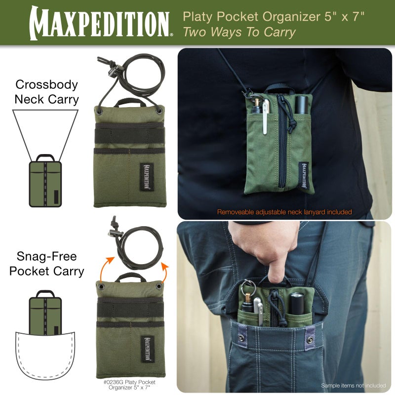 MAXPEDITION Platy Pocket Organizer, Durable EDC Tool Pouch for Men, Neck Wallet with Paracord Lanyard, Holds Flashlight, Multitool, Pen, Notebook (OD Green, 5" x 7") - Image 5