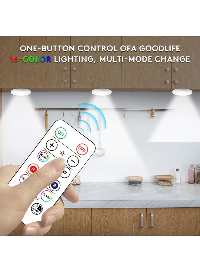 Wireless 16 Color Changing LED Puck Light 6 Pack LED Under Cabinet Lighting Closet Light Battery Powered Night Lights with Remote Control Dimmer & Timing Function - Image 1