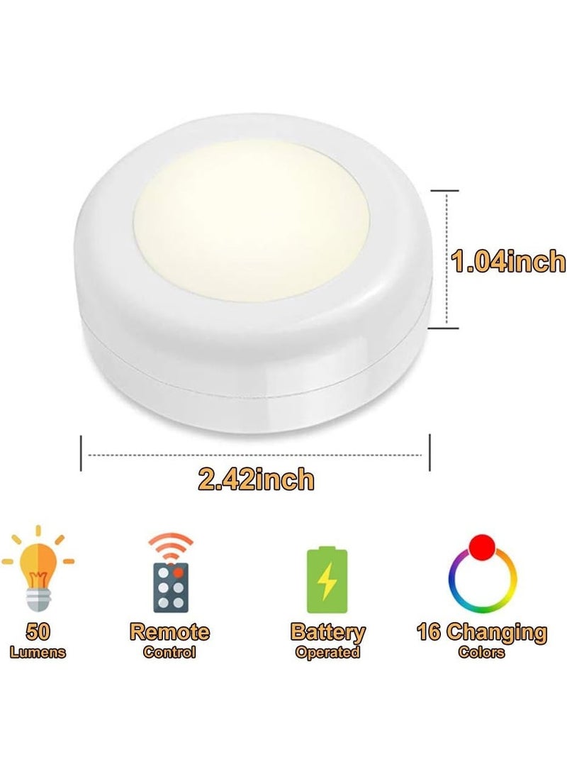Wireless 16 Color Changing LED Puck Light 6 Pack LED Under Cabinet Lighting Closet Light Battery Powered Night Lights with Remote Control Dimmer & Timing Function - Image 2