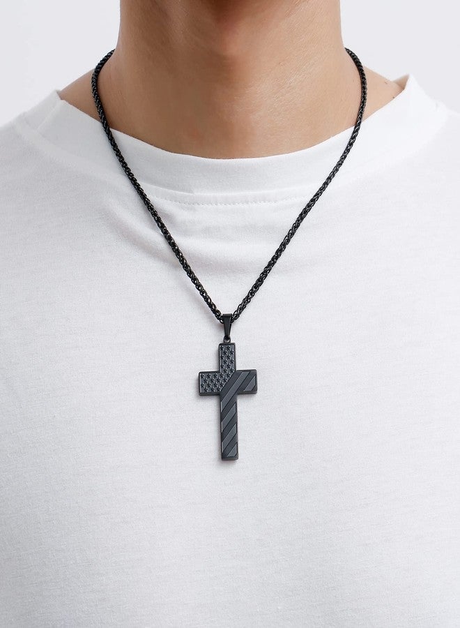 DuoDiner Graduation Gifts-Cross Necklace for Men Boys Black Pendant Chain American Flag Baptism Religious Christian First Communion Confirmation Jewelry Gifts for Him Teenage Boys（Joshua 1:9 ） - Image 2