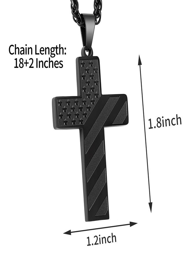 DuoDiner Graduation Gifts-Cross Necklace for Men Boys Black Pendant Chain American Flag Baptism Religious Christian First Communion Confirmation Jewelry Gifts for Him Teenage Boys（Joshua 1:9 ） - Image 5