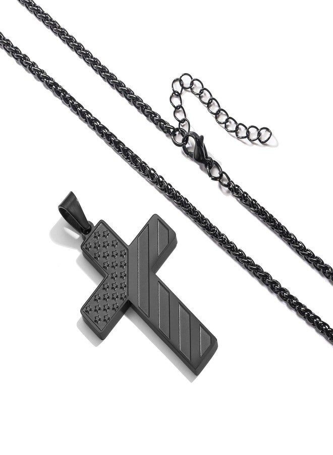DuoDiner Graduation Gifts-Cross Necklace for Men Boys Black Pendant Chain American Flag Baptism Religious Christian First Communion Confirmation Jewelry Gifts for Him Teenage Boys（Joshua 1:9 ） - Image 3