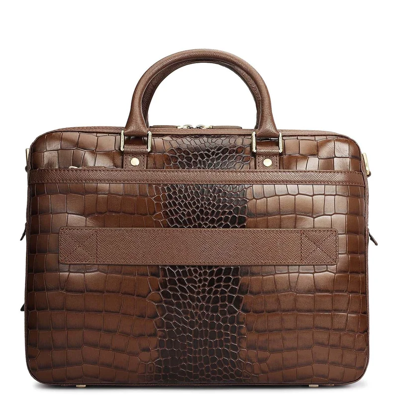 Da Milano  Croco Leather Laptop Bag - Walnut  | Best Price UAE