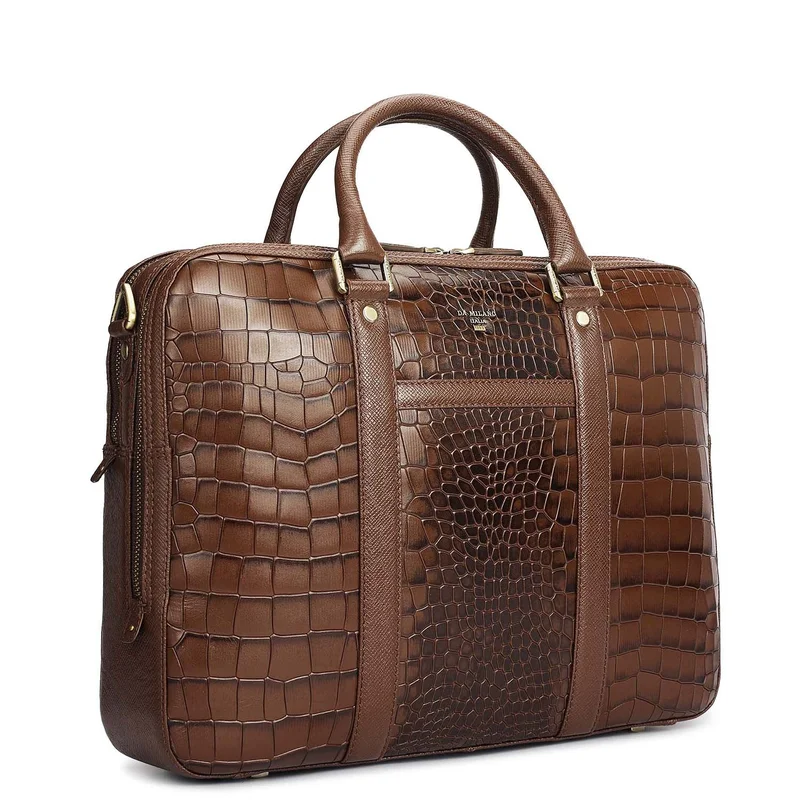 Da Milano  Croco Leather Laptop Bag - Walnut  | Best Price UAE