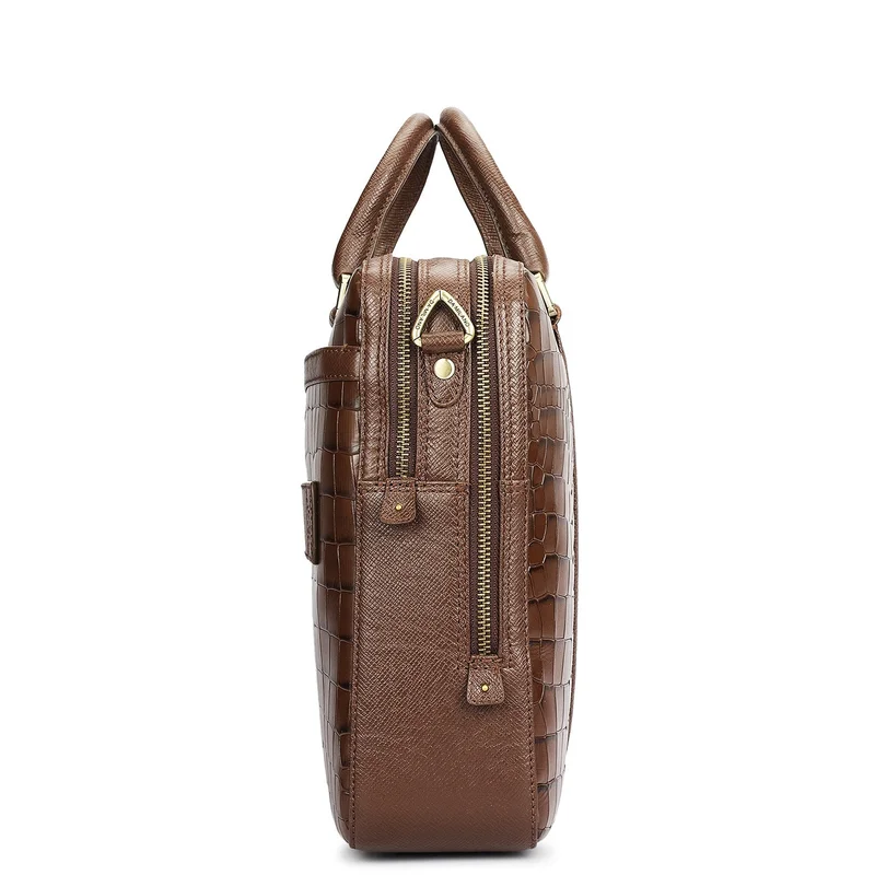 Da Milano  Croco Leather Laptop Bag - Walnut  | Best Price UAE