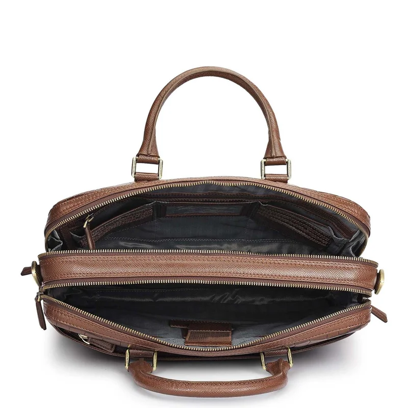Da Milano  Croco Leather Laptop Bag - Walnut  | Best Price UAE