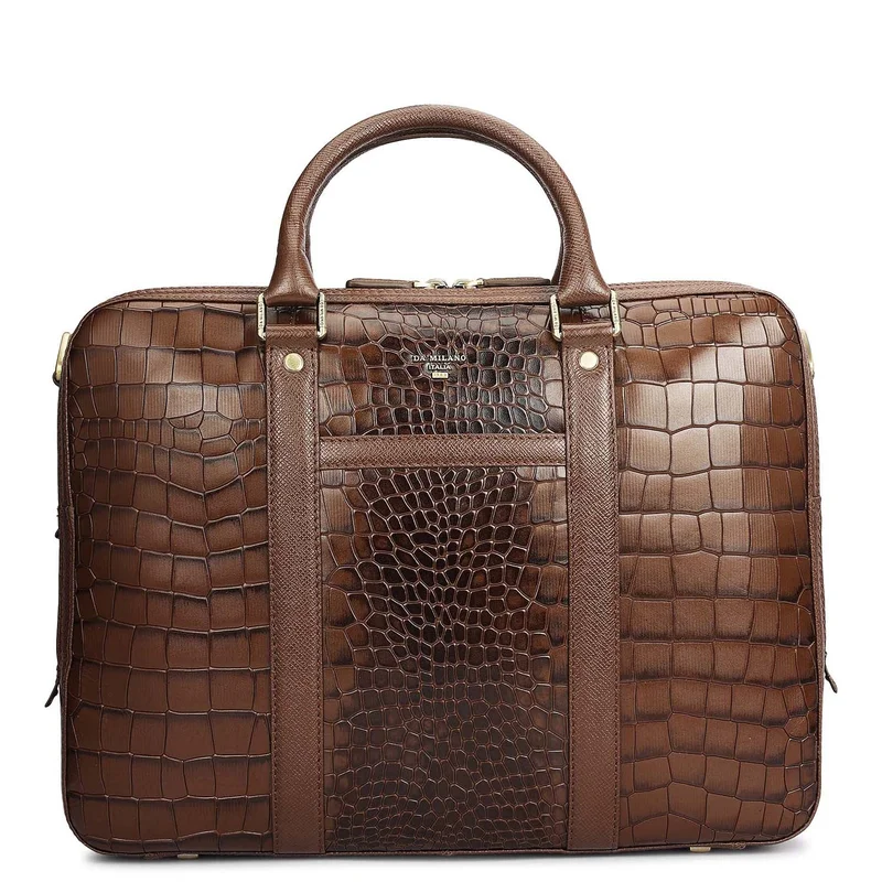 Da Milano  Croco Leather Laptop Bag - Walnut  | Best Price UAE