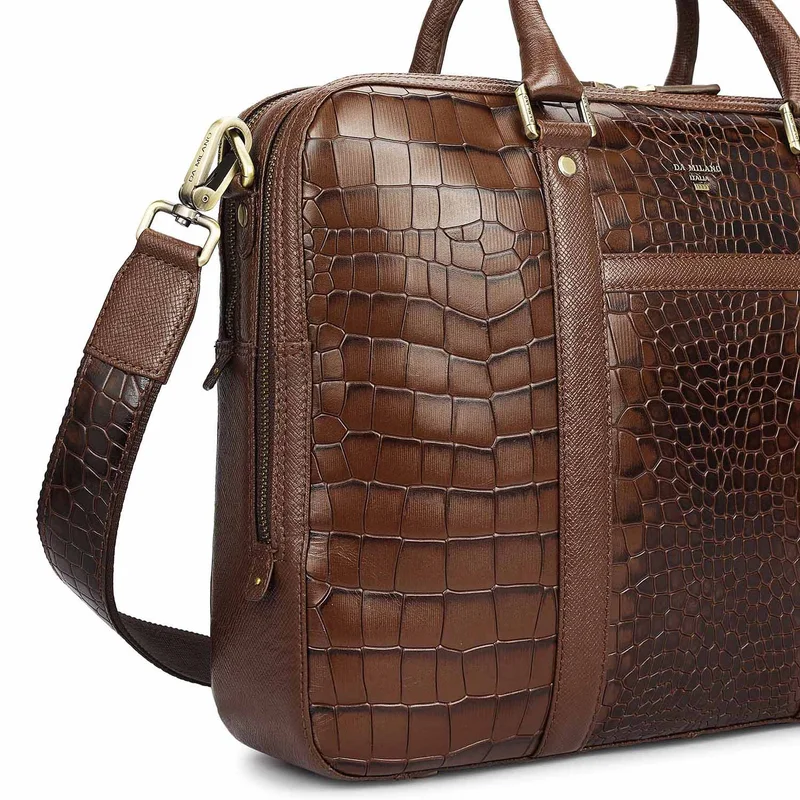 Da Milano  Croco Leather Laptop Bag - Walnut  | Best Price UAE