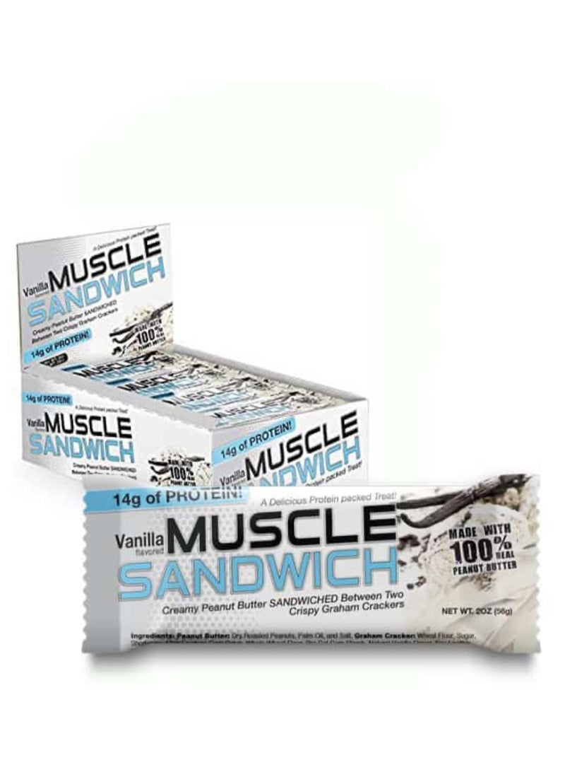 MUSCLE SANDWICH Muscle Sandwich Original Protein Bar Vanilla Pack of 12 X 56g  - Image 1