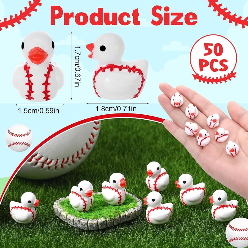 50 قطعة من بط البيسبول المصغر من الراتنج، حيوانات الراتنج، بط البيسبول المصغر، تماثيل مصغرة بالجملة، بط رياضة مصغر من الراتنج لأنشطة الشاطئ والكرنفال والحديقة والمناظر الطبيعية وزينة المنازل المصغرة - Image 2