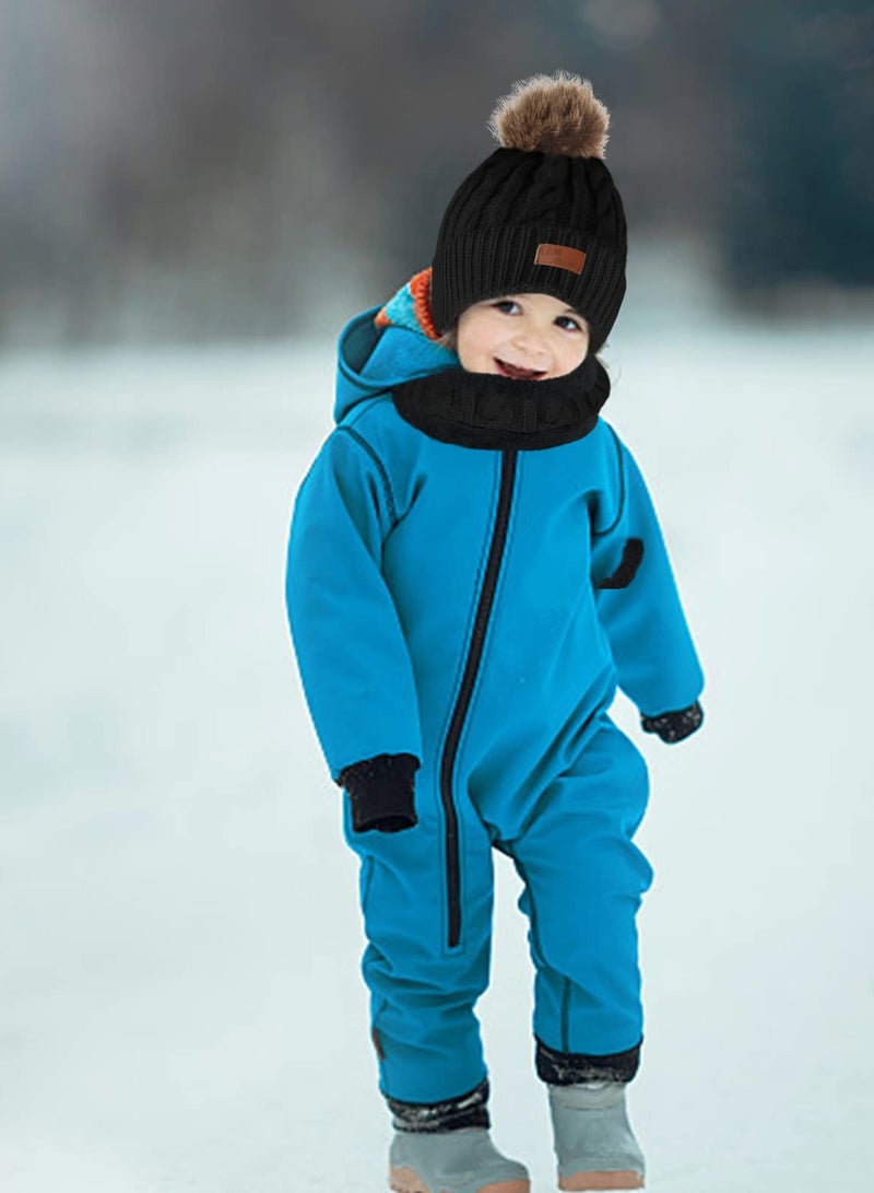 Kids Beanie Hat Scarf Gloves Set Knit Winter Warm Set for Toddler Boys Girls for 1-6 Years Old Kids Winter Beanie Hat Scarf Gloves Set with Knit Thick Warm Fleece Lined - Image 2