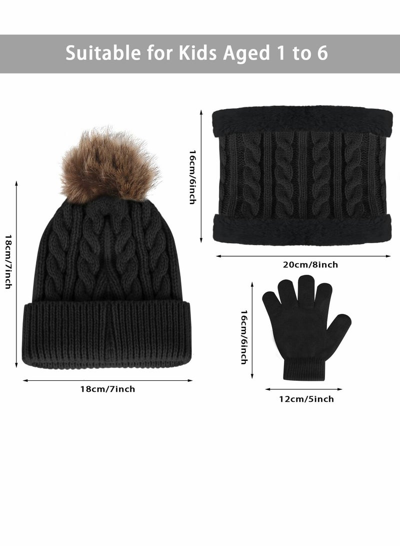 Kids Beanie Hat Scarf Gloves Set Knit Winter Warm Set for Toddler Boys Girls for 1-6 Years Old Kids Winter Beanie Hat Scarf Gloves Set with Knit Thick Warm Fleece Lined - Image 5