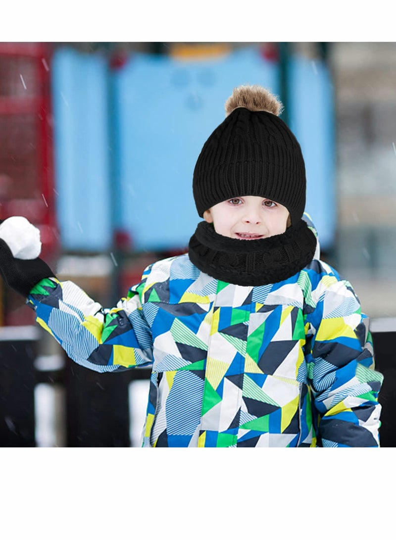 Kids Beanie Hat Scarf Gloves Set Knit Winter Warm Set for Toddler Boys Girls for 1-6 Years Old Kids Winter Beanie Hat Scarf Gloves Set with Knit Thick Warm Fleece Lined - Image 3