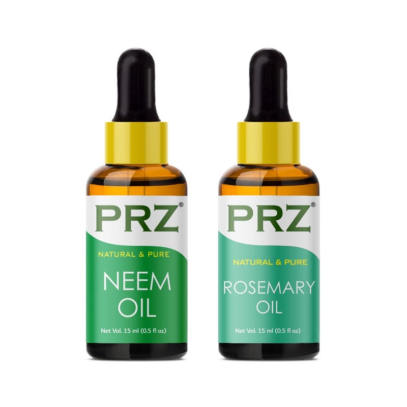 PRZ Combo of Cold Pressed Neem Oil & Rosemary Essential Oil, 100% Pure Natural & Therapeutic Grade Oil for Aromatherapy, Body Massage, Skin Care & Hair Growth (15ML Each) - Image 3