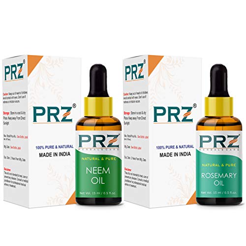 PRZ Combo of Cold Pressed Neem Oil & Rosemary Essential Oil, 100% Pure Natural & Therapeutic Grade Oil for Aromatherapy, Body Massage, Skin Care & Hair Growth (15ML Each) - Image 2