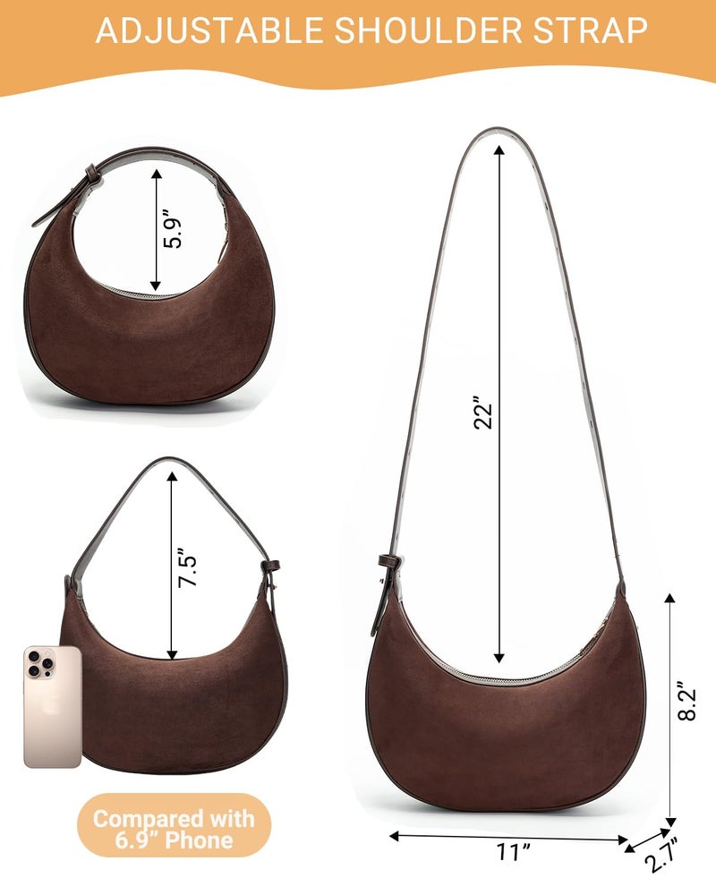 Herald Suede Crossbody Bag for Women, Vintage Hobo Handbag Crescent Shoulder Purses with Adjustable Strap Winter Fall (Suede Coffee) - Image 5