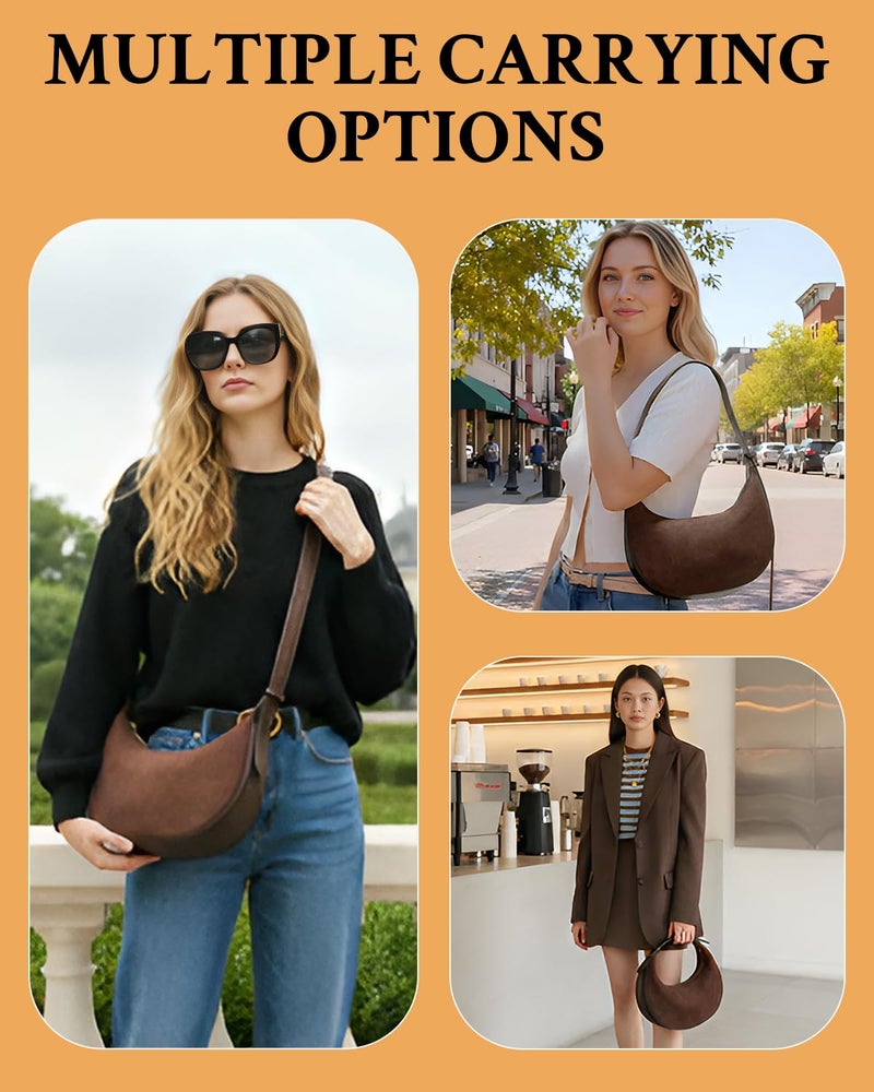 Herald Suede Crossbody Bag for Women, Vintage Hobo Handbag Crescent Shoulder Purses with Adjustable Strap Winter Fall (Suede Coffee) - Image 3
