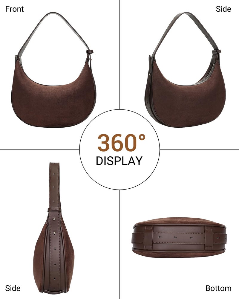 Herald Suede Crossbody Bag for Women, Vintage Hobo Handbag Crescent Shoulder Purses with Adjustable Strap Winter Fall (Suede Coffee) - Image 4