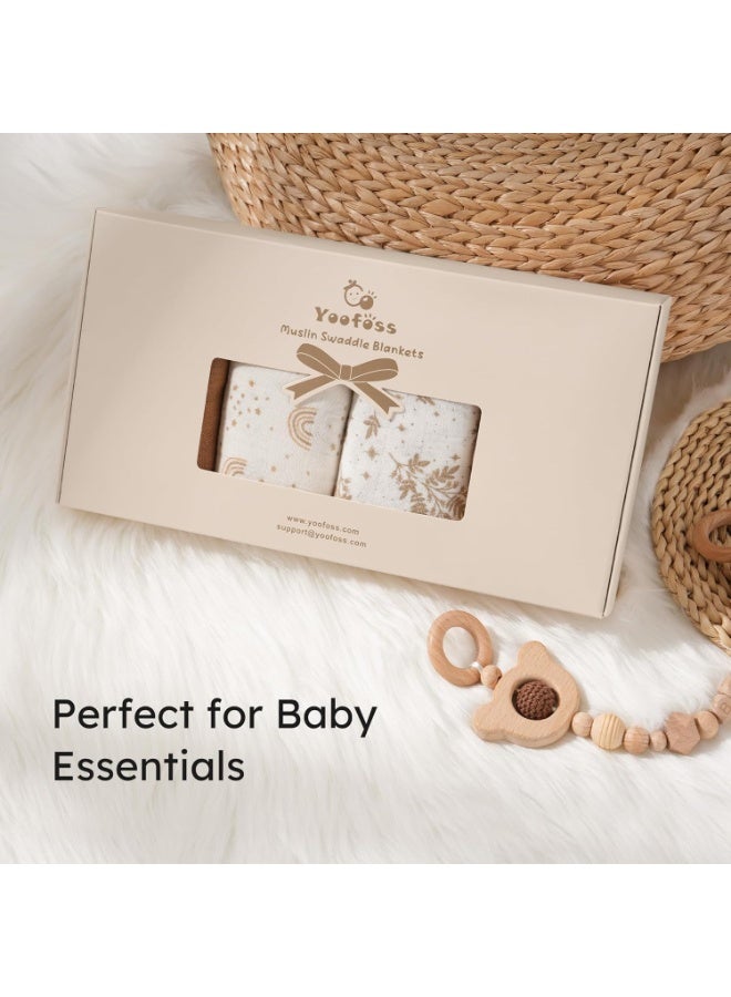 YOOFOSS Yoofoss Muslin Swaddle Blankets, 4-Pack Receiving Blankets for Baby Boys and Girls, 47 x 47 Inches Baby Neutral Swaddle Wrap 70% Rayon from Bamboo and 30% Organic Cotton Coffee & Leaves - Image 2