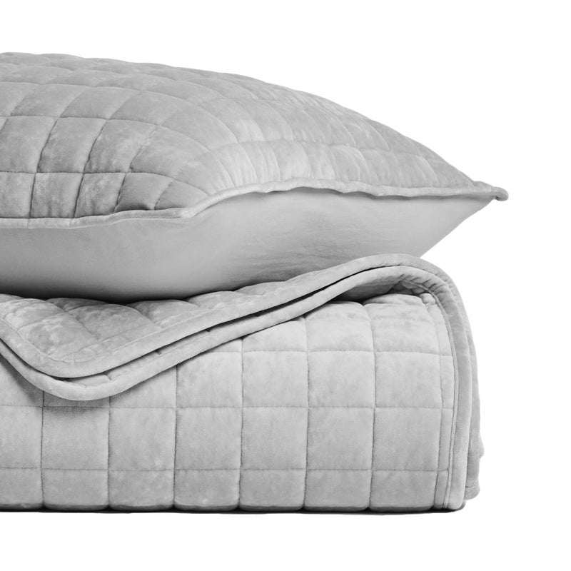 RECYCO Luxury Velvet Quilt Set Full Queen Size Bedding Sets, Ultra Soft Velvet Comforter Set, Lightweight Channel Box Stitch Oversized Bedspread Coverlet for All Season, with 2 Shams, Frost Gray - Image 5