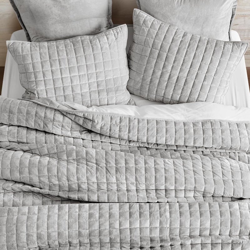 RECYCO Luxury Velvet Quilt Set Full Queen Size Bedding Sets, Ultra Soft Velvet Comforter Set, Lightweight Channel Box Stitch Oversized Bedspread Coverlet for All Season, with 2 Shams, Frost Gray - Image 3