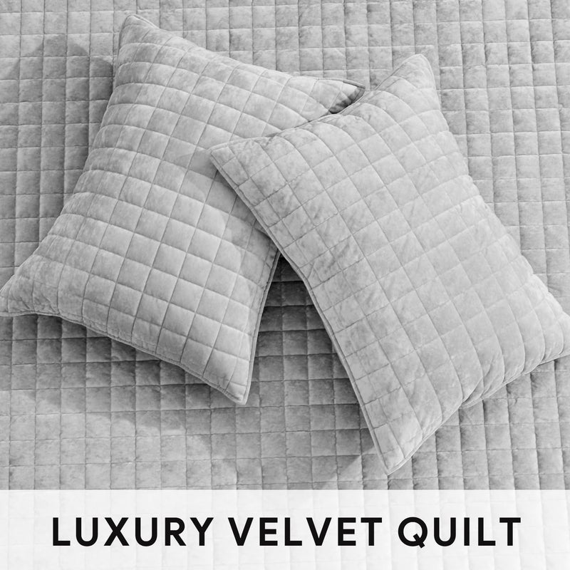 RECYCO Luxury Velvet Quilt Set Full Queen Size Bedding Sets, Ultra Soft Velvet Comforter Set, Lightweight Channel Box Stitch Oversized Bedspread Coverlet for All Season, with 2 Shams, Frost Gray - Image 4