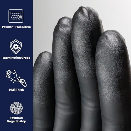 Adenna DLG675 Dark Light 9 mil Nitrile Powder Free Exam Gloves (Black, Medium) Box of 100 - Image 2