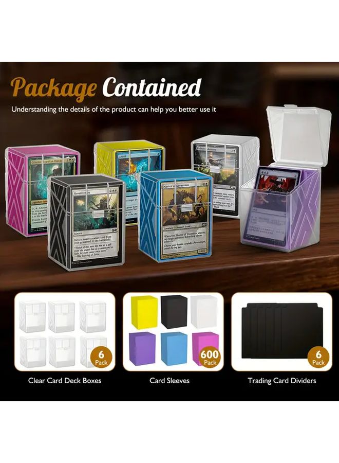 Transparent 6 Pack Card Storage Box With 600 Sleeves 6 Dividers For MTG Sports Game Cards - Image 4