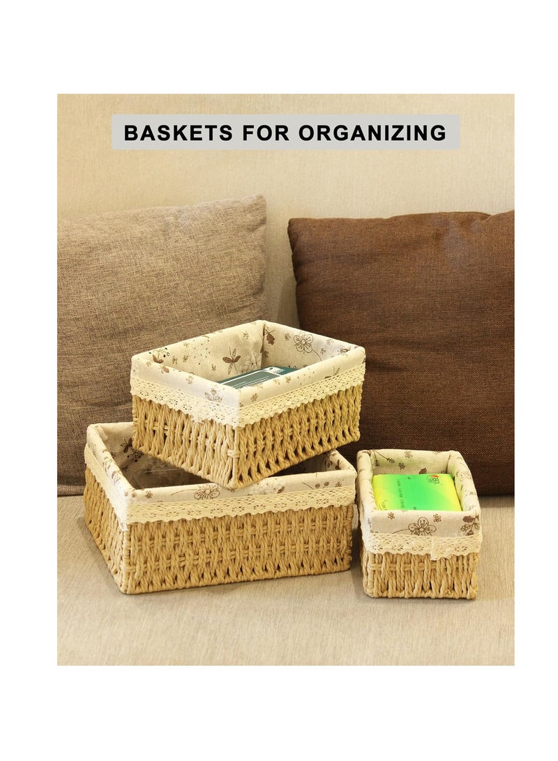 An organizer basket set made of high-quality imported rattan to organize all items, consisting of 3 pieces of sizes (multi-colored)