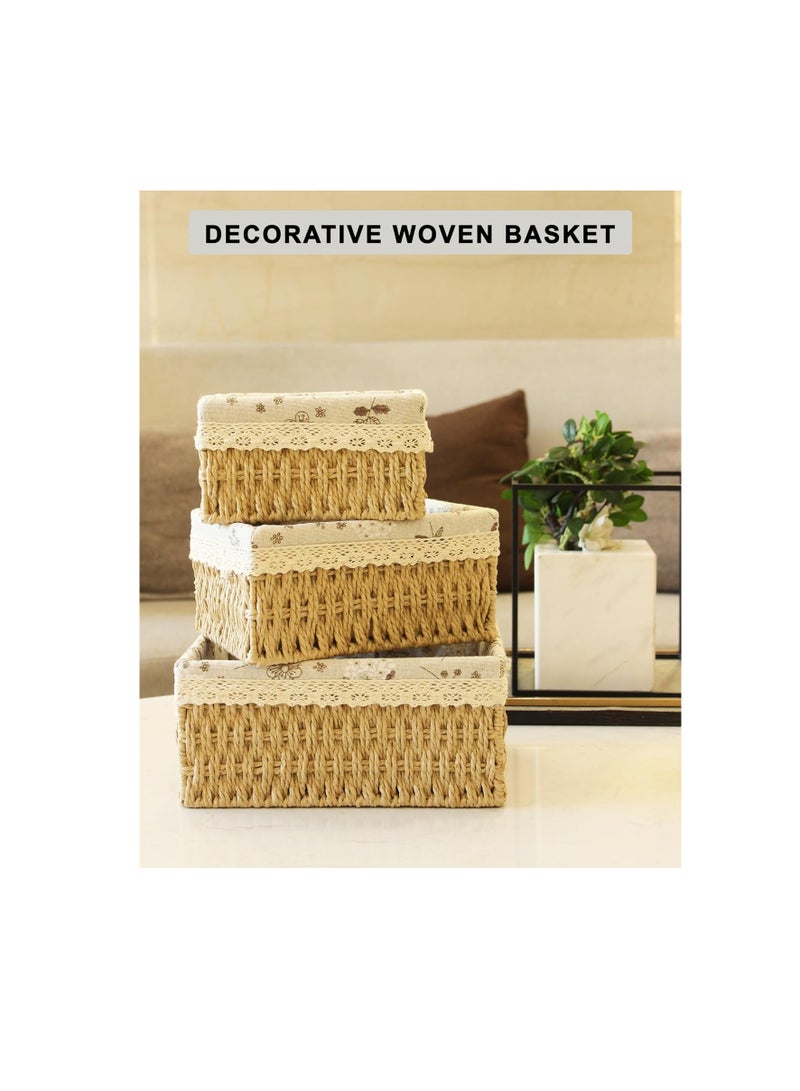 An organizer basket set made of high-quality imported rattan to organize all items, consisting of 3 pieces of sizes (multi-colored)