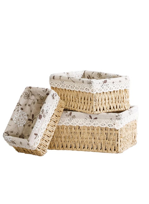 An organizer basket set made of high-quality imported rattan to organize all items, consisting of 3 pieces of sizes (multi-colored)