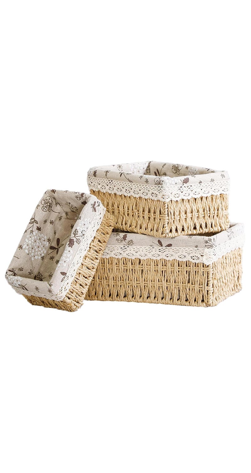 An organizer basket set made of high-quality imported rattan to organize all items, consisting of 3 pieces of sizes (multi-colored) - Image 1