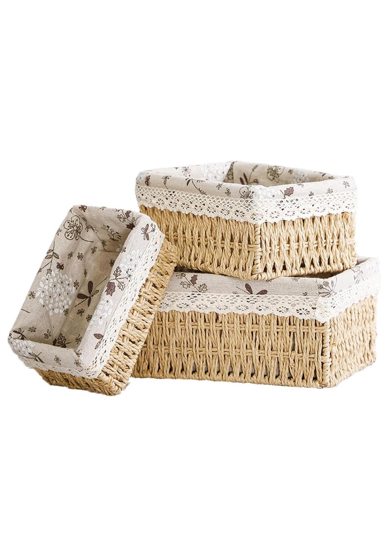 An organizer basket set made of high-quality imported rattan to organize all items, consisting of 3 pieces of sizes (multi-colored) - Image 1