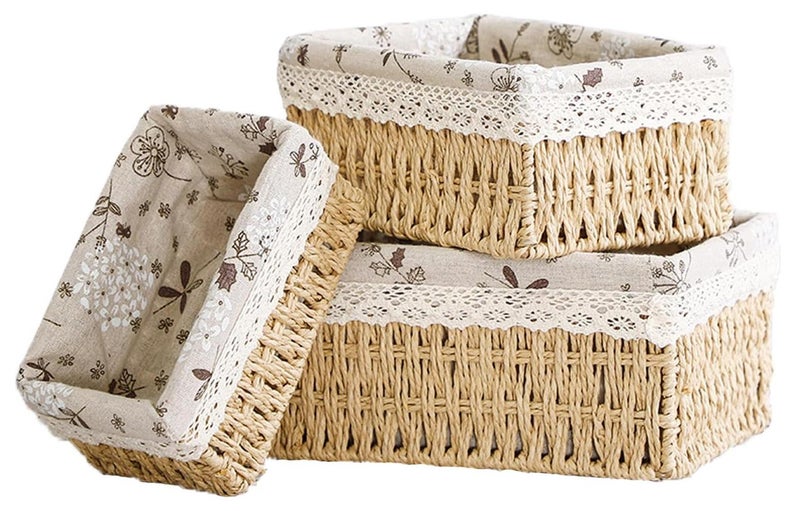 طقم سلة منظم مصنوع من الروطان المستورد عالي الجودة لتنظيم جميع الأغراض، مكون من 3 قطع مقاسات (متعدد الألوان) - Image 1