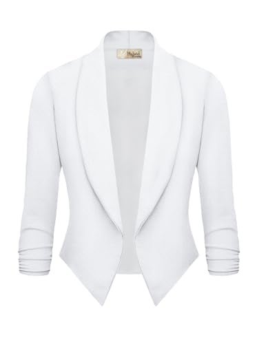 Hybrid & Company Lightweight Open Front Cardigan Classic Ruched Sleeve Work Office Blazer Suit Jackets JK1133X White 2X - Image 2