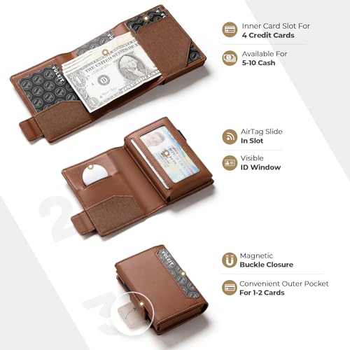 VULKIT Mens Wallet for AirTag Pop Up Wallet RFID Blocking Top Grain Leather Wallet for Cash & Credit Cards Minimalist Wallet for Mens (Airtag NOT Included) - Image 5