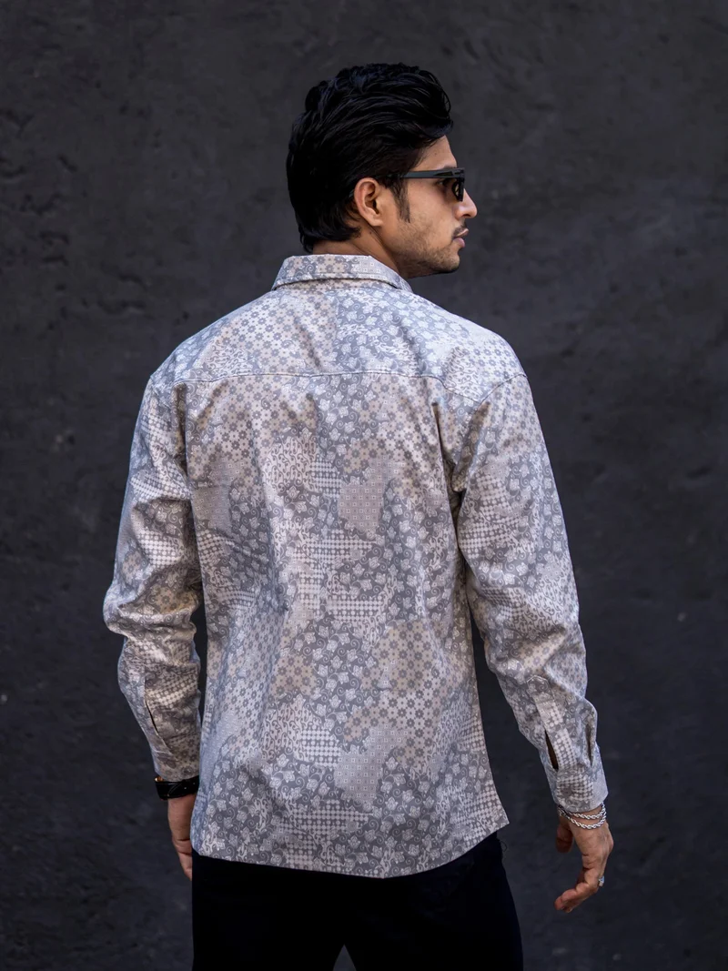Maniac  Maniac Mens All Over Printed Full Sleeve Beige Cotton Shirt for Men | Best Price UAE