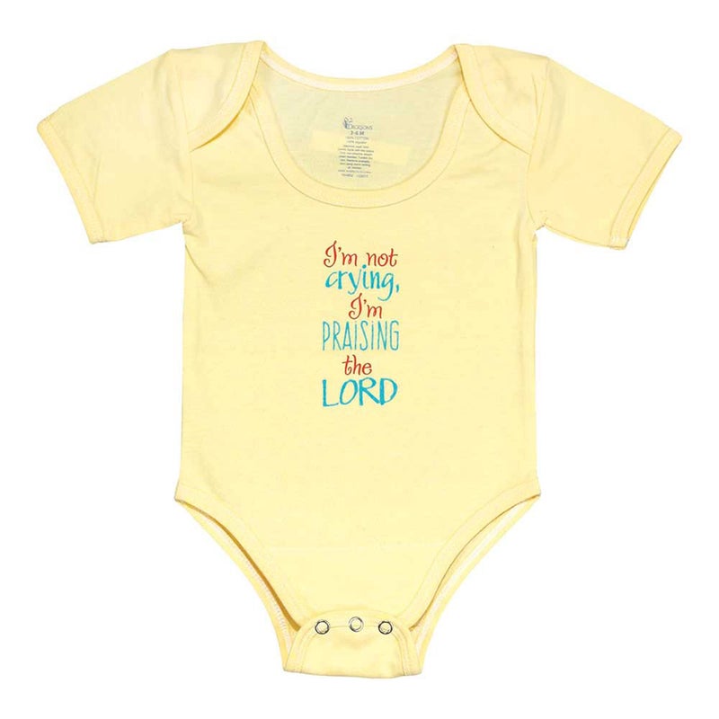 Not Crying Im Praising The Lord on Daisy Yellow All Cotton Snap Closure Baby Onesie Size 36 Months