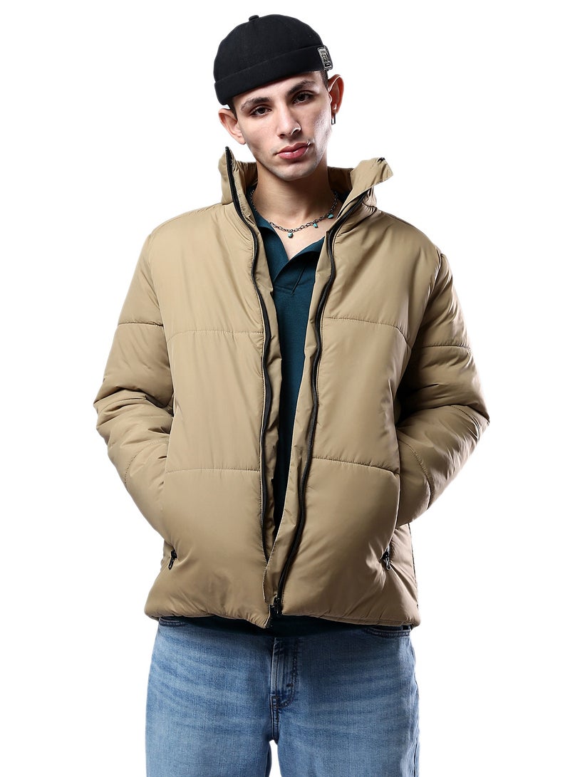 RAVIN Stand-Collar Solid Light Camel Puffer Jacket  - Image 1