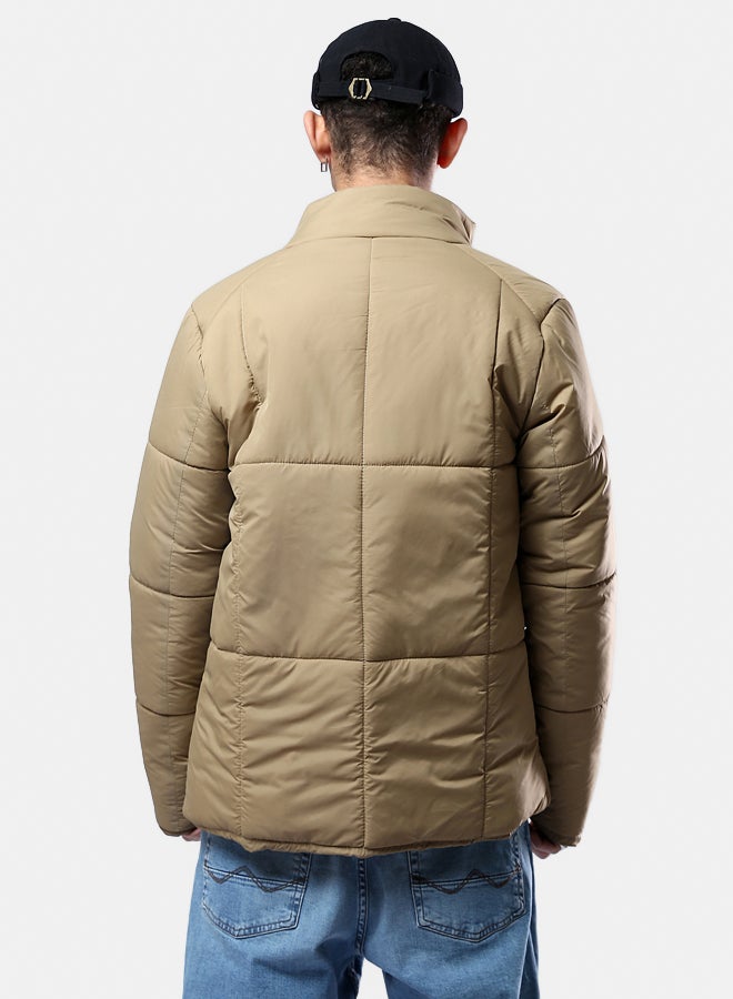 RAVIN Stand-Collar Solid Light Camel Puffer Jacket  - Image 2